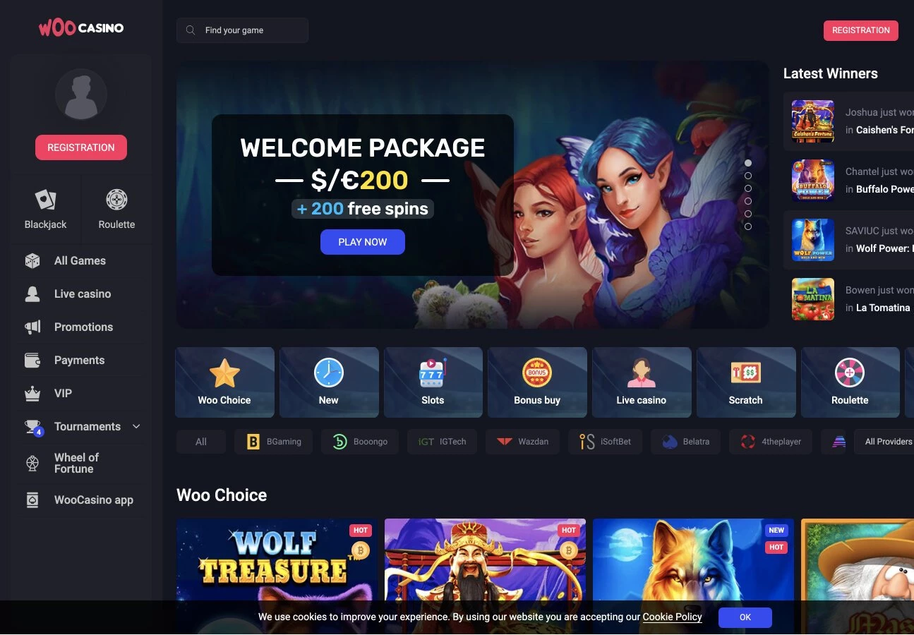 woo casino main page